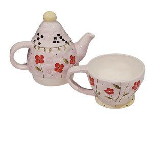 Vintage Bella Casa by Ganz Flower Garden Tea for One Stackable Tea Pot & Teacup